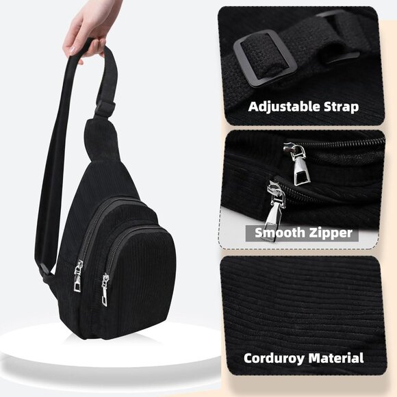 Versatile White Corduroy Sling Bag with Adjustable Strap - Perfect for Adventure - Picture 4 of 6